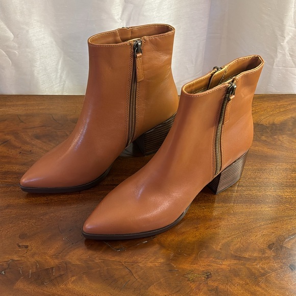 NEW! Linda Paola Women Sadie Boots Block Heel Pointy Toe Cognac Brown Booties - Picture 4 of 5